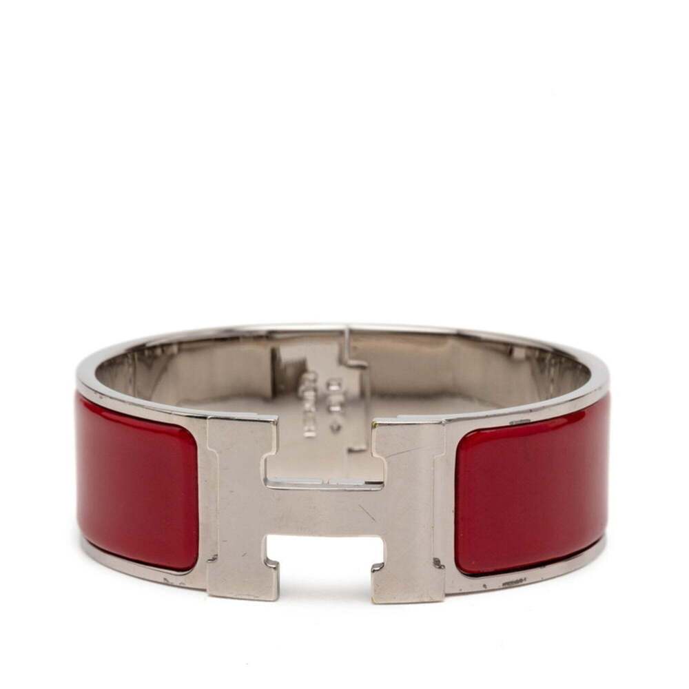 Hermes Clic Clac H GM Bracelet, Silver and Red Metal Enamel, Women's HERMES
